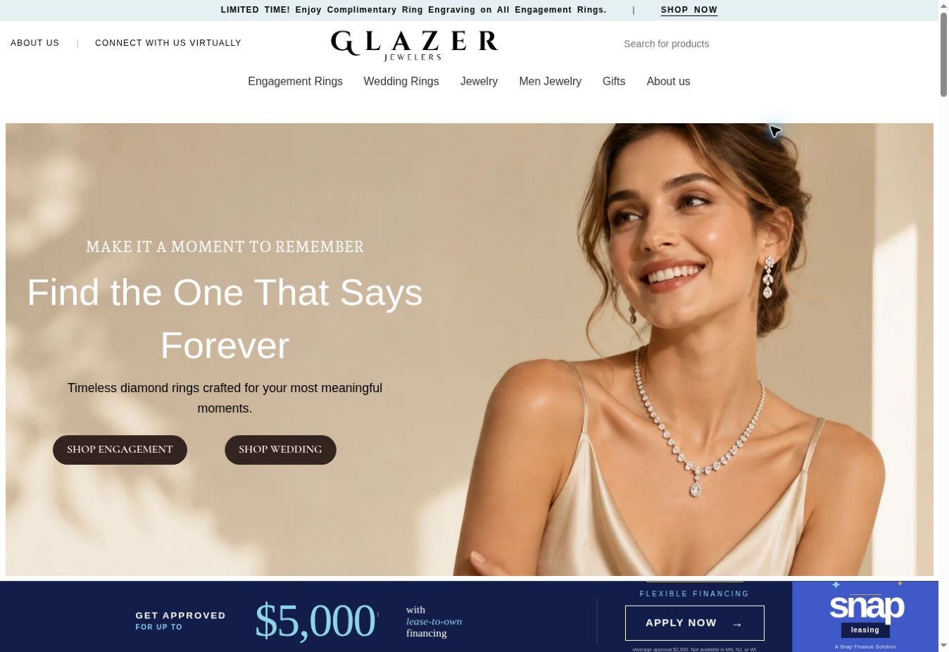 Glazer Jewelers ecommerce website homepage